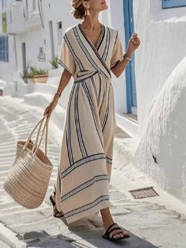 Summer Short Sleeve A-Line Long Dress Woman