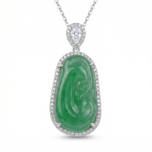 Emerald Glow Jade Pendant Necklace – 925 Sterling Silver 💎