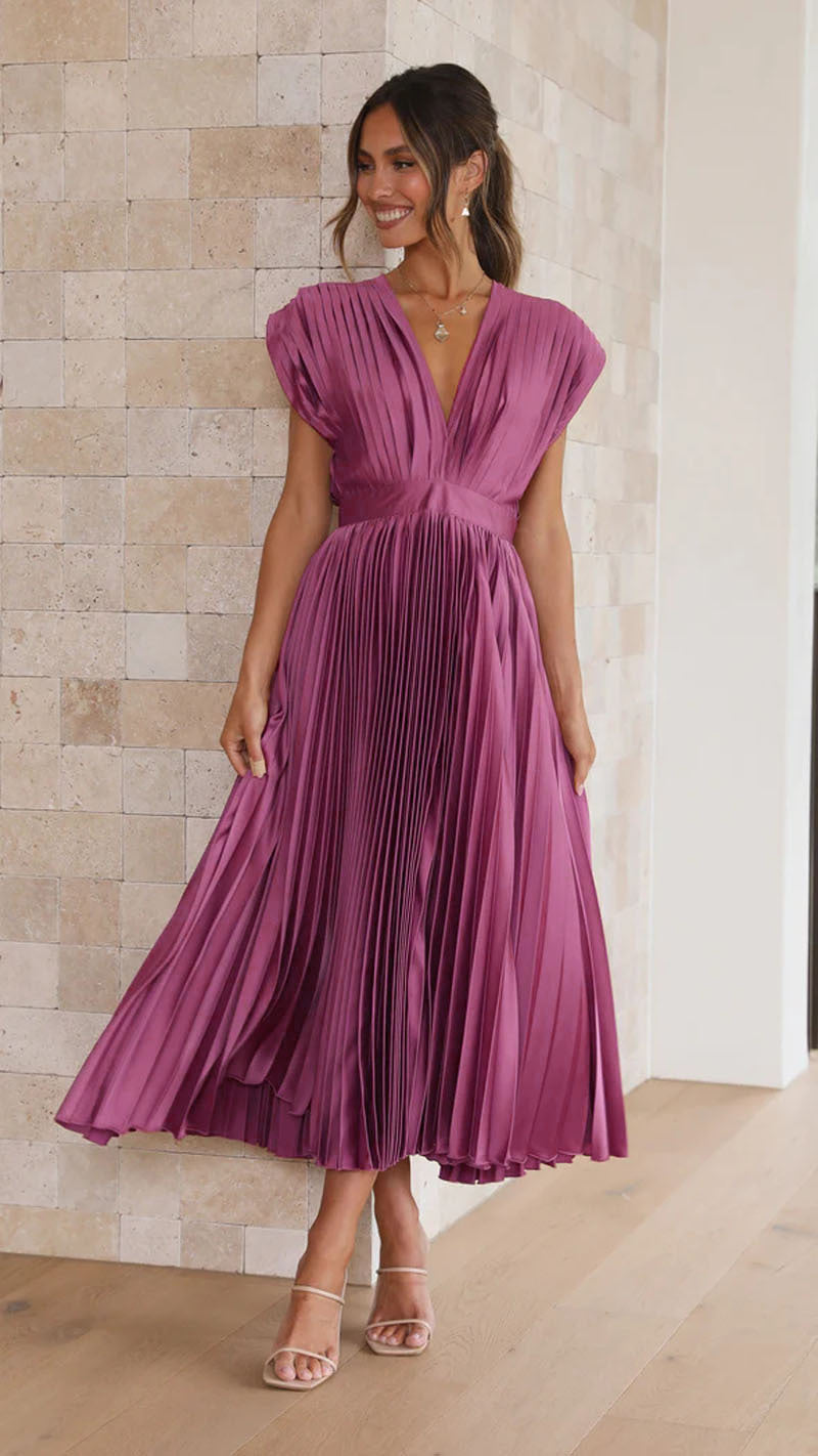 Summer V-neck Pleated Dress For Women Clothing