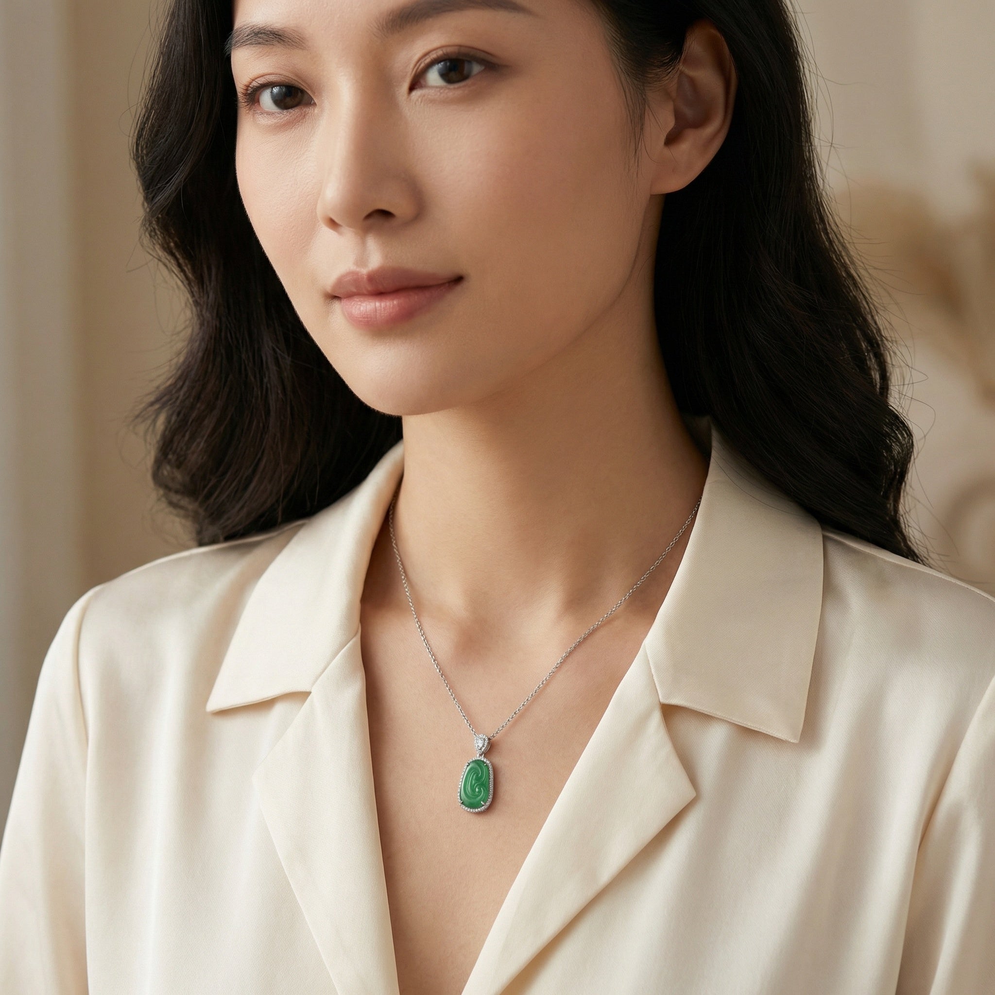 Emerald Glow Jade Pendant Necklace – 925 Sterling Silver 💎