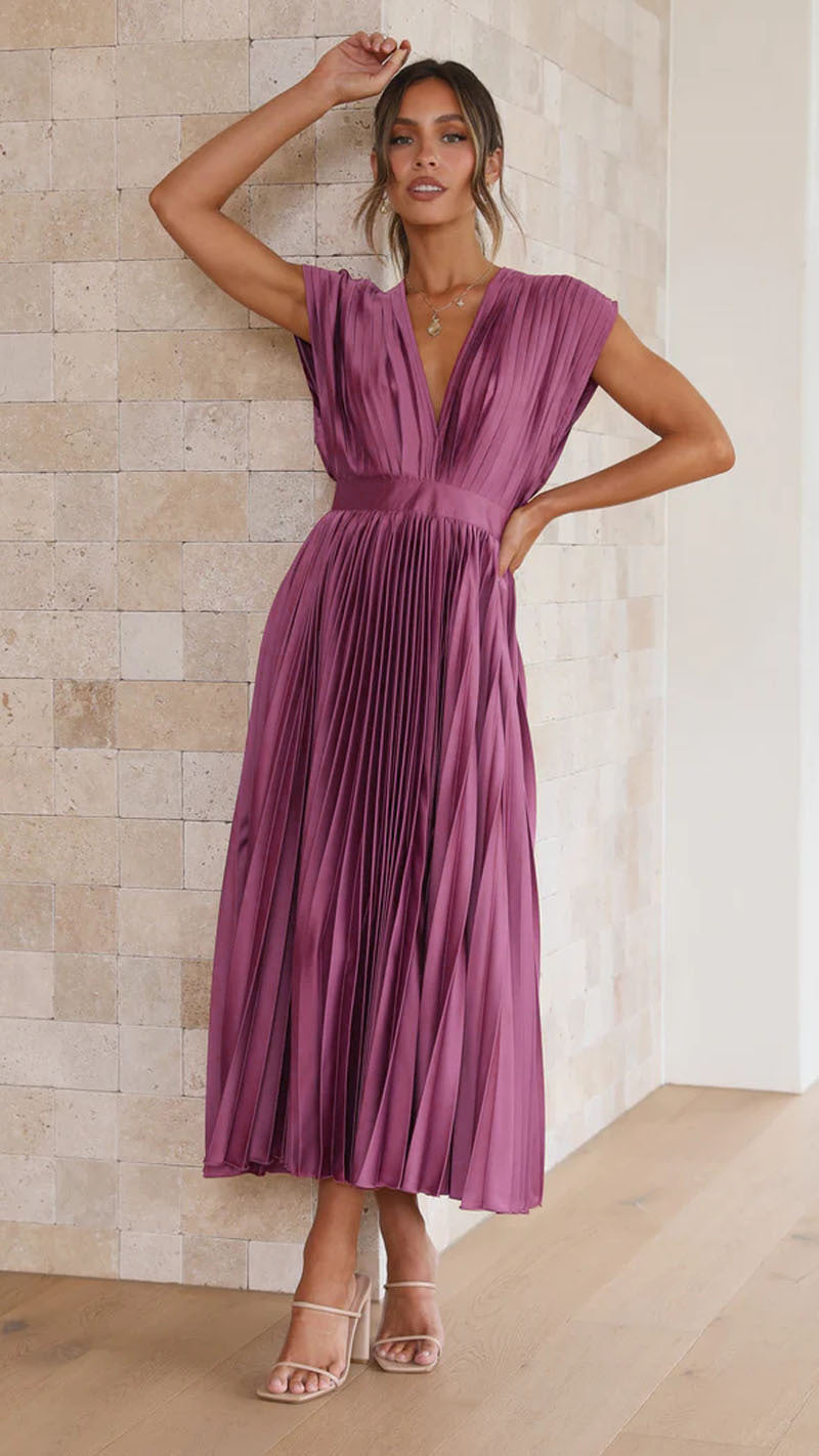 Summer V-neck Pleated Dress For Women Clothing