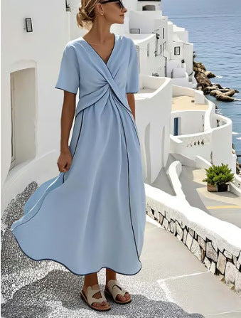 Summer Short Sleeve A-Line Long Dress Woman