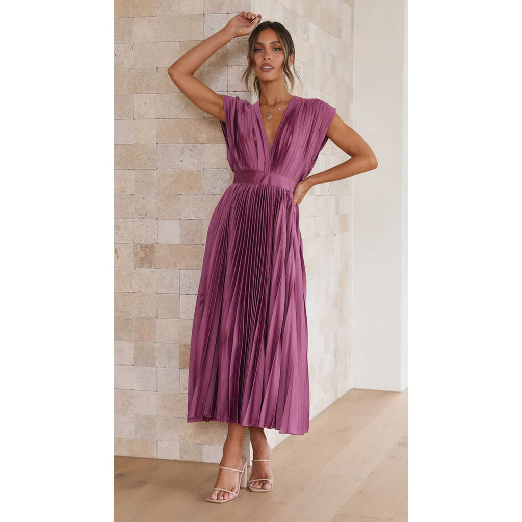 Summer V-neck Pleated Dress For Women Clothing