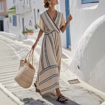 Summer Short Sleeve A-Line Long Dress Woman