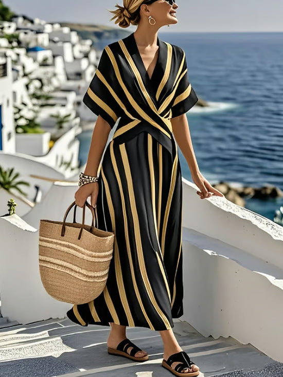 Summer Short Sleeve A-Line Long Dress Woman