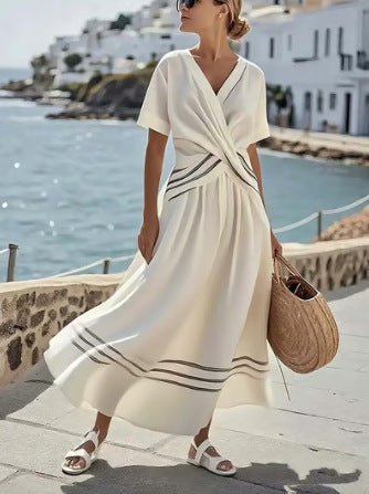 Summer Short Sleeve A-Line Long Dress Woman