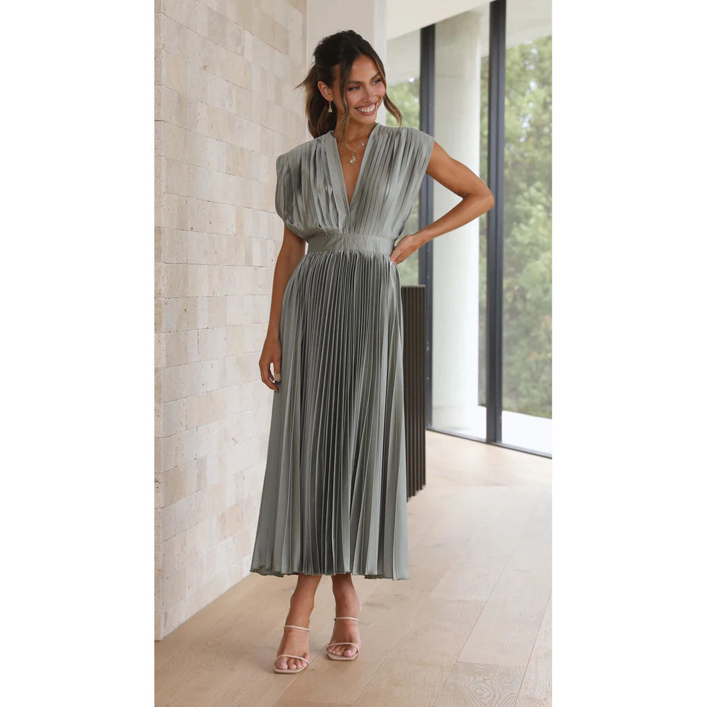Summer V-neck Pleated Dress For Women Clothing